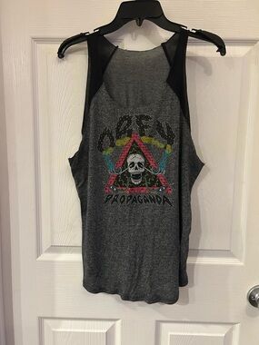 Obey Gray Tank Top with Colorful Skull Triangle Graphic